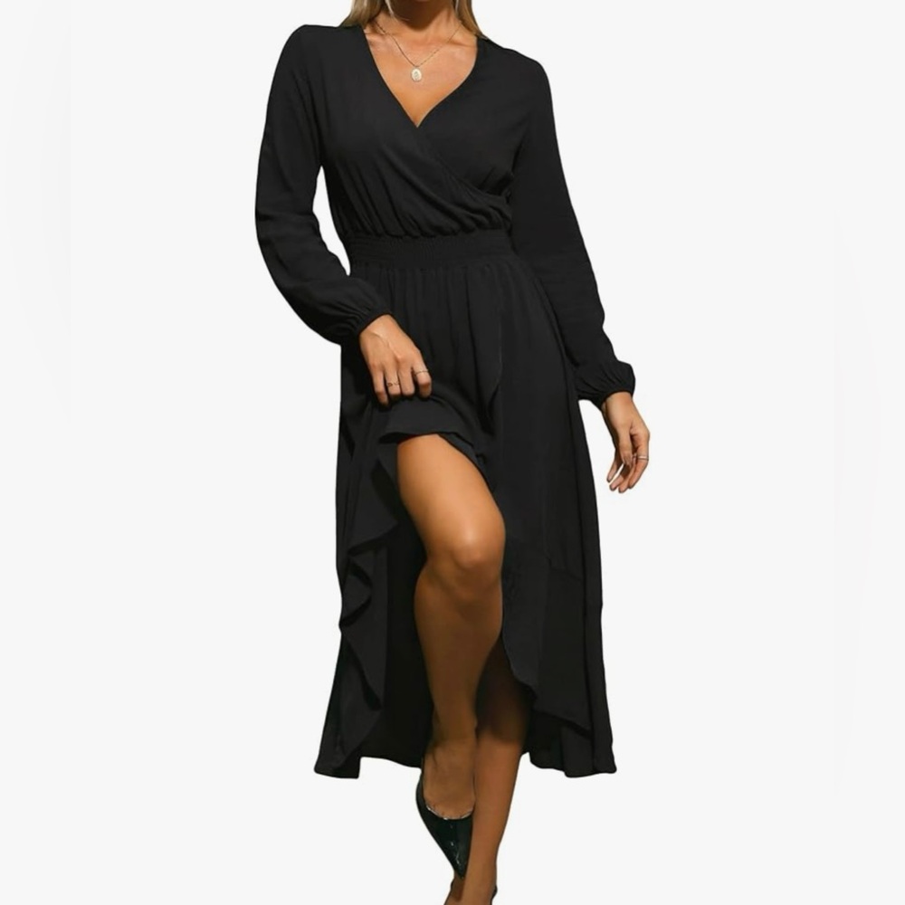 Women’s Long Sleeve V-Neck High Low Dress